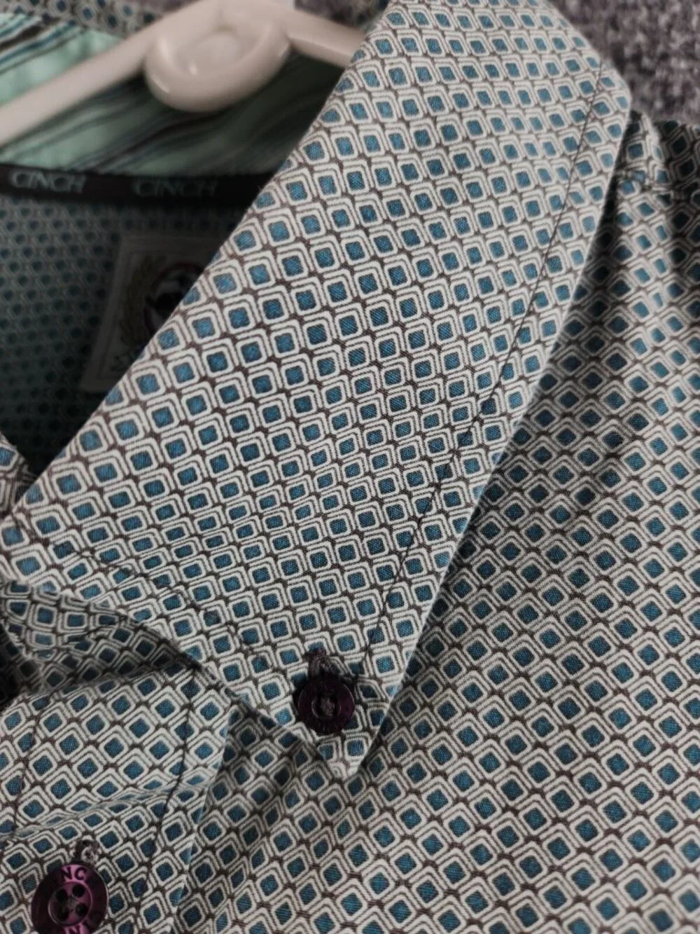 Cinch Medium Button Up Shirt Long Sleeve Geometric Green Blue Western Cotton Men